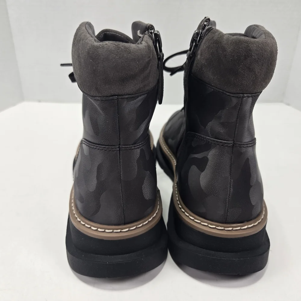 Linea Paolo Women's Boca Dark Brown Camo Combat Leather Ankle Boots Size 8.5